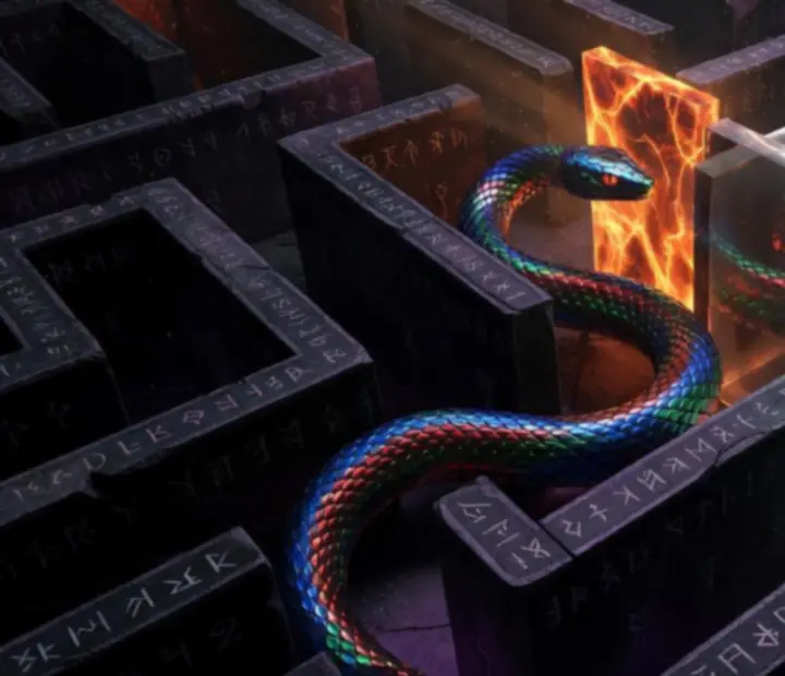 3D kígyómenekülési kirakó pálya akadályokkal és szűk átjárókkal